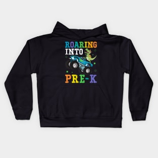 Cool Dinosaur on Truck Roaring into Pre-K Kids Hoodie